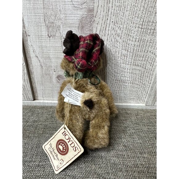 Boyds Plush Moose Figurine With Hat & Scarf The Head Bean Collection - Picture 4 of 6